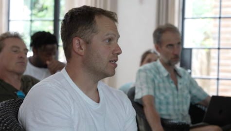 Meeting with man in white shirt